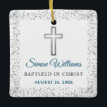 Ornement En Céramique Photo personnalisée Parties scintillant argent cro<br><div class="desc">Photo personnalisée Argent Parties scintillant Croix Baptême en céramique ornement</div>
