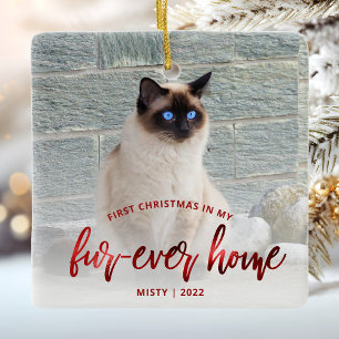 Ornement En Céramique Photo Pet First Christmas Forever Home Red