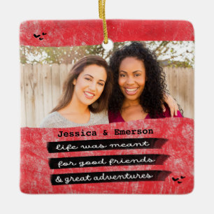 Ornement En Céramique Photo Rouge moderne Meilleur Ami Besties Noël
