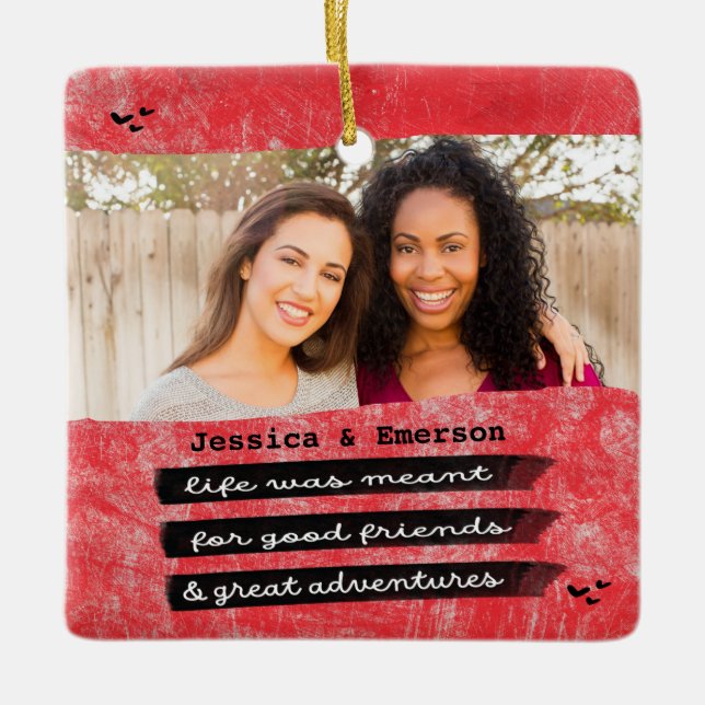 Ornement En Céramique Photo Rouge moderne Meilleur Ami Besties Noël (Devant)