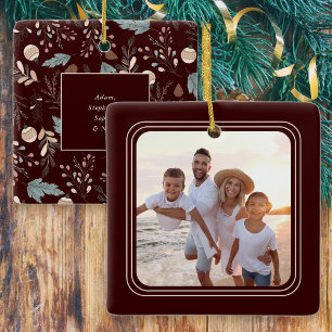 Ornement En Céramique Photo simple Boho hiver verdure Noël