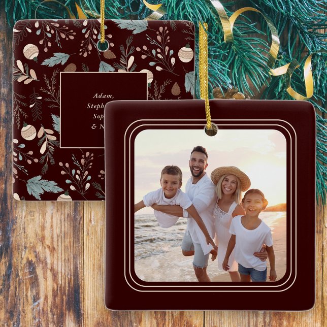 Ornement En Céramique Photo simple Boho hiver verdure Noël (Créateur téléchargé)