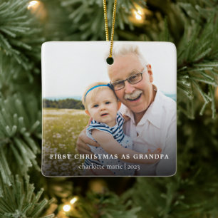 Ornement En Céramique Photo simple Premier Noël en grand-père