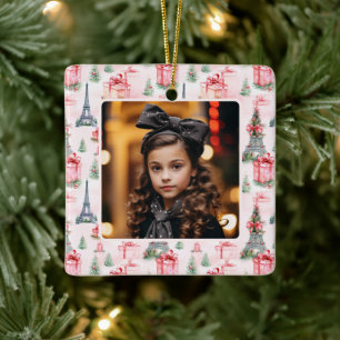 Ornement En Céramique Photo Tour Eiffel Paris Chic Pink Noël