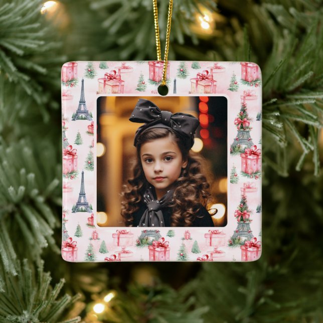 Ornement En Céramique Photo Tour Eiffel Paris Chic Pink Noël (Arbre)