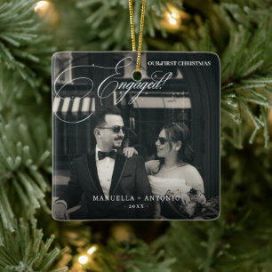 Ornement En Céramique Photo Vintage personnalisée Premier Noël engagé