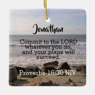 Ornement En Céramique Photo Wavy Ocean Shore Proverbes Bible Verse Sea