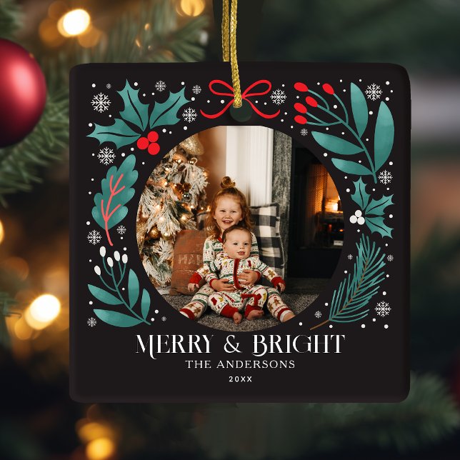 Ornement En Céramique Photographie de Noël des botaniques d'hiver noir (Créateur téléchargé)
