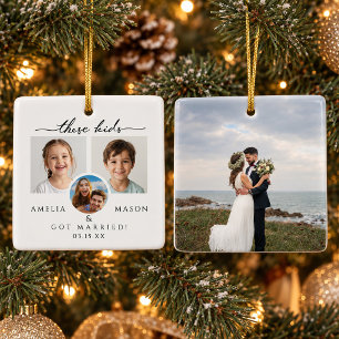 Ornement En Céramique Photos d'enfants Mariage Premier Noël Ensemble