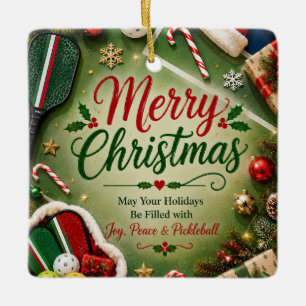 Ornement En Céramique Pickleball avec cadre de Noël