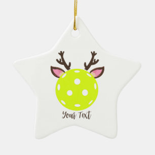 Ornement En Céramique Pickleball avec Reindeer Antlers. Funny Pickleball