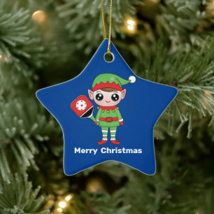 Ornement En Céramique Pickleball Elf de Noël, Star Céramique Ornement