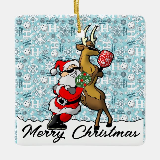 Ornement En Céramique Pickleball Partners Père Noël & Reindeer Sleightin (Devant)