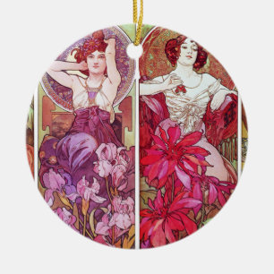 Ornement En Céramique Pierres précieuses et fleurs, Alphonse Mucha