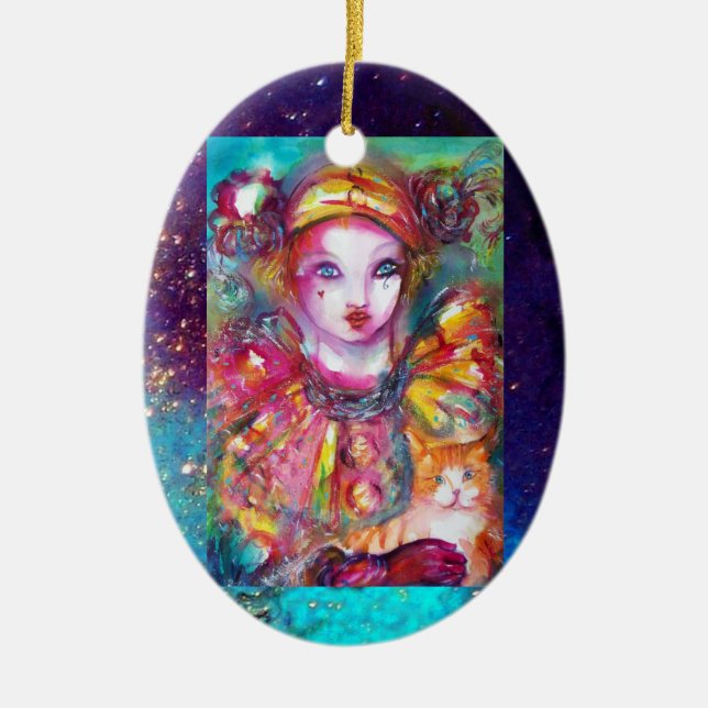 Ornement En Céramique PIERROT AVEC CHAT / Mascarade vénitienne Mascarade (Devant)