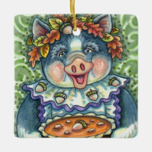 ORNEMENT EN CÉRAMIQUE PIG & ACORN PIE, MERCI FABRIQUÉ AVEC AMOUR