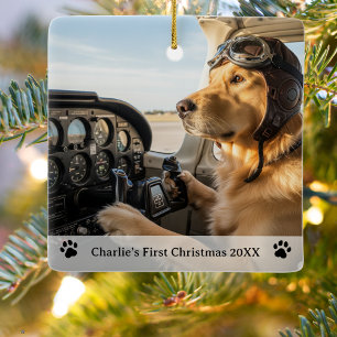 Ornement En Céramique Pilote de Chien Photo Premier Noël Nom Année Aviat