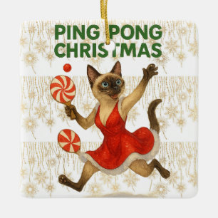 Ornement En Céramique Ping Pong Noël Thème pour les amateurs de chat sia