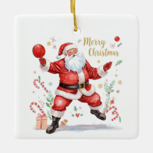 Ornement En Céramique Ping Pong thème de Noël avec le Père Noël