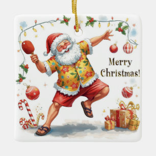 Ornement En Céramique Ping Pong thème de Noël avec le Père Noël