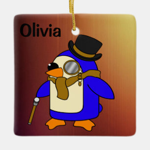 Ornement En Céramique Pingouin en caricature mignon cuir marron jaune