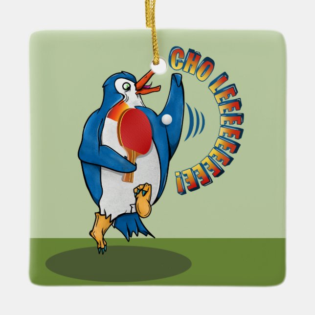 Ornement En Céramique Pingouin Jouer Ping Pong (Devant)