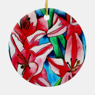 Ornement En Céramique Pink day Lily watercolor art painting