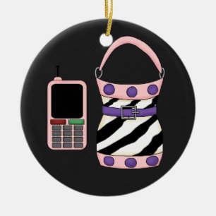 Ornement En Céramique Pink Purple Zebra Stripe Purge et Pink Cell Phone