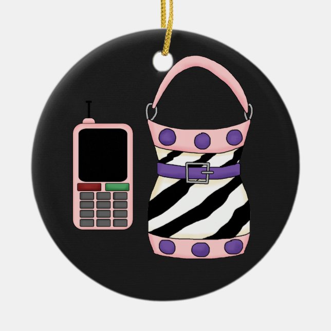 Ornement En Céramique Pink Purple Zebra Stripe Purge et Pink Téléphone c (Devant)