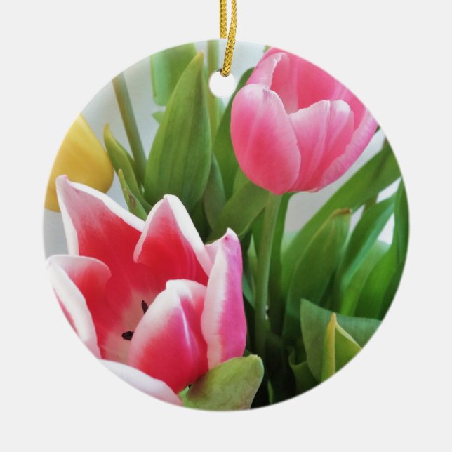 Ornement En Céramique Pink Tulips, Floral Spring Bouquet, Flowers (Devant)