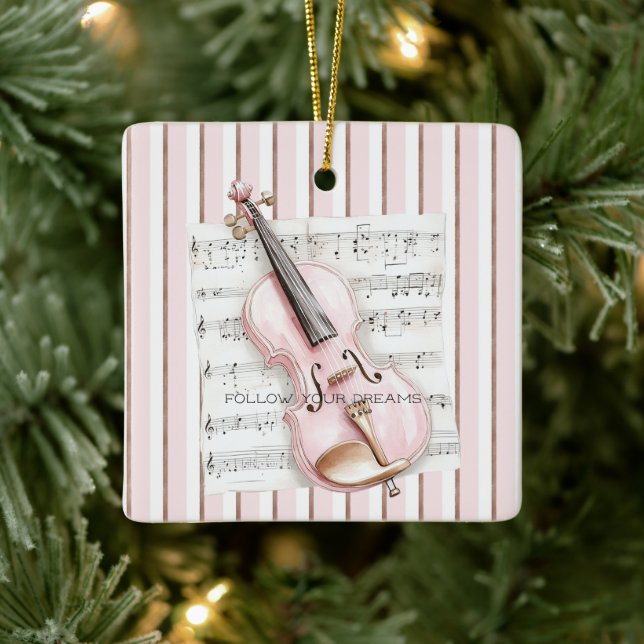 Ornement En Céramique Pink Violin Music Sheet (Arbre)