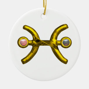 ORNEMENT EN CÉRAMIQUE PISCES ZODIAC ANNIVERSAIRE JEWEL ROSE PEARL BLANC