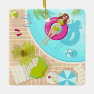Ornement En Céramique Piscine fille en bikini plage d'été