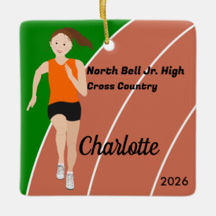 Ornement En Céramique Piste et fille de terrain Cheveux Brown en orange