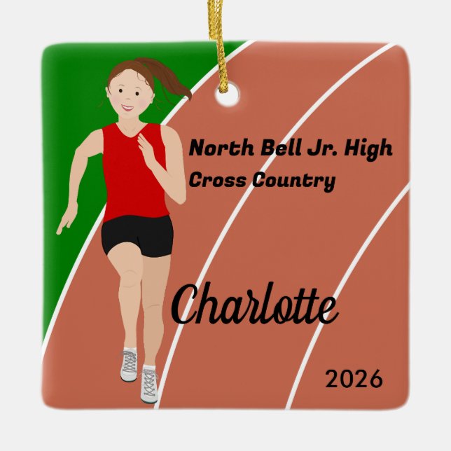 Ornement En Céramique Piste et fille de terrain Cheveux Brown en rouge n (Devant)