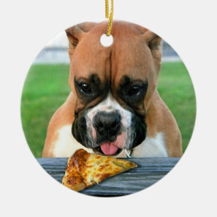 Ornement En Céramique Pizza mangeant l'ornement de chien de boxeur