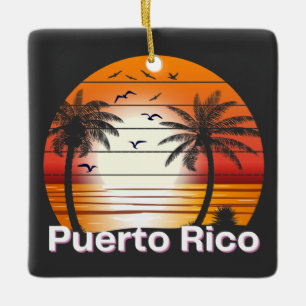 Ornement En Céramique Plage d'été Porto Rico Vintage Palm Trees