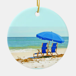 Ornement En Céramique Plage, parapluie et chaises au rivage