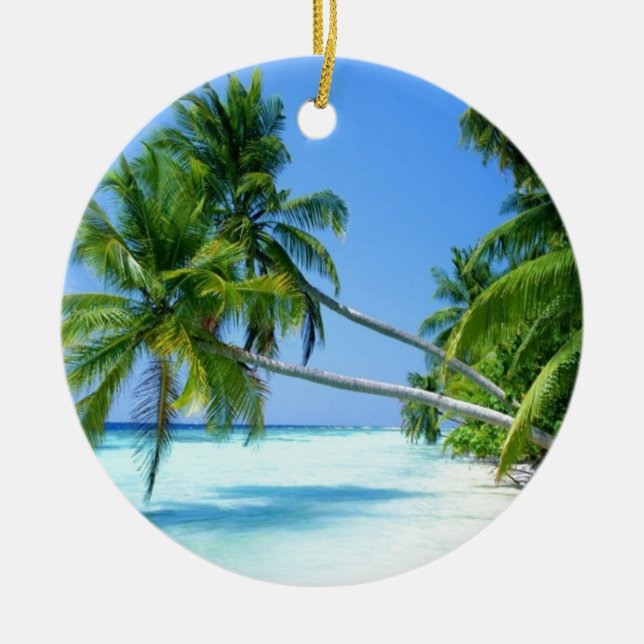 Ornement En Céramique Plage Tropicale Palmée! (Devant)