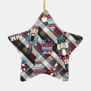 Ornement En Céramique Plaid Blue Burgundy