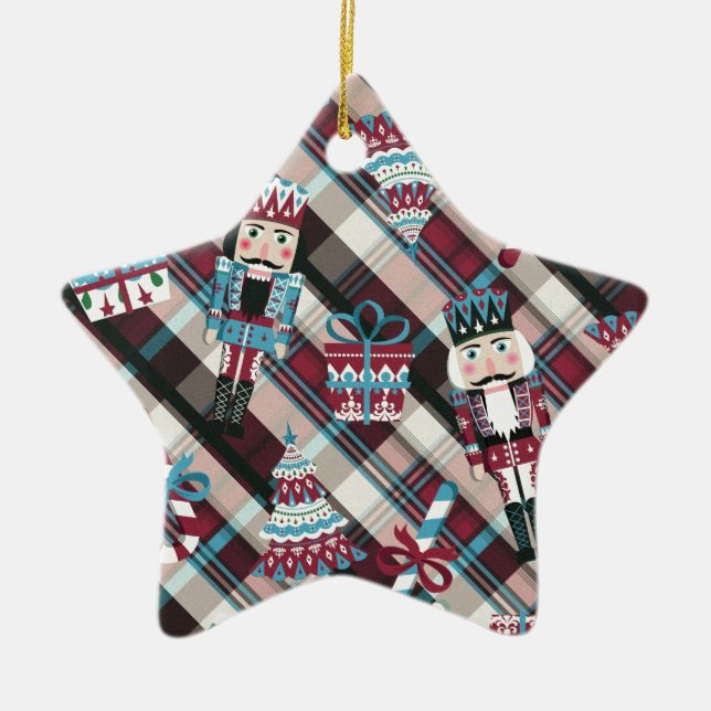 Ornement En Céramique Plaid Blue Burgundy (Devant)