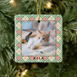 Ornement En Céramique Plaid de Fêtes de Noël Nom d'Animal de Compagnie
