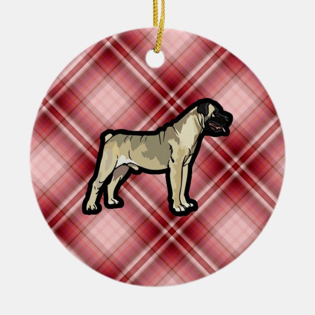 Ornement En Céramique Plaid rouge Bullmastiff (Devant)