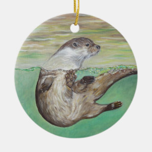 Ornement En Céramique Playful River Otter Painting