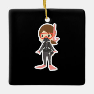 Ornement En Céramique Plongée J'Aime Snorkeling nage fille enfants