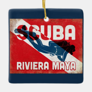 Ornement En Céramique Plongeur autonome de Maya de la Riviera - rétro