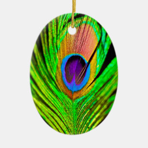 Ornement En Céramique Plume de paon aux couleurs néon