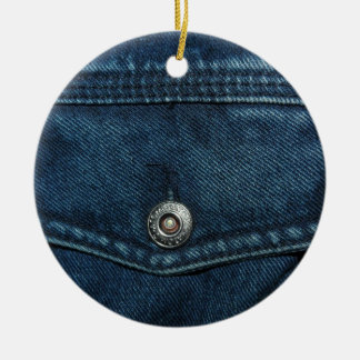 Ornement En Céramique Poche de Denim Bleu