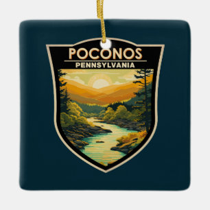 Ornement En Céramique Poconos Pennsylvania Travel Art Vintage