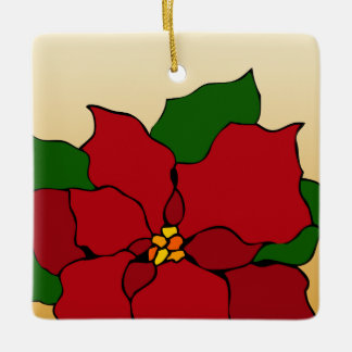Ornement En Céramique Poinsettia en vitrail